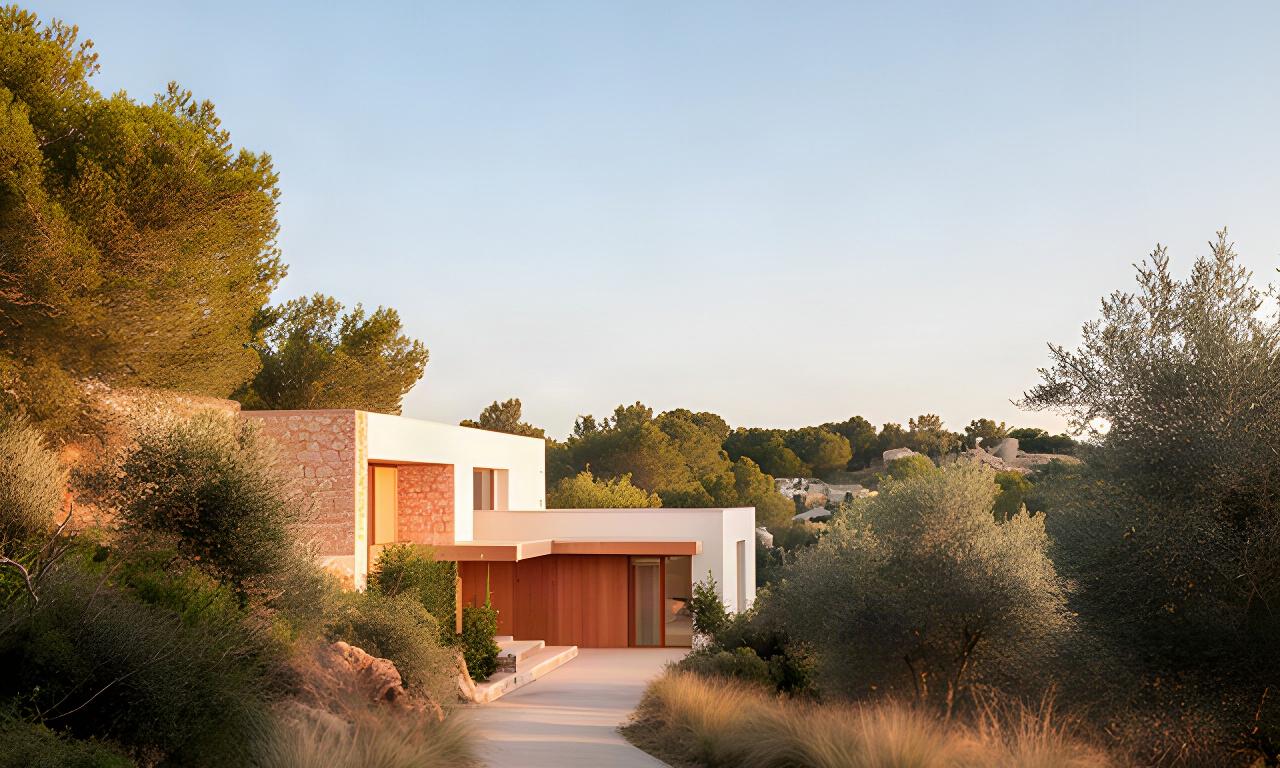 Fachada del estudio de danza junto al paisaje natural del Camí de na Pinsana