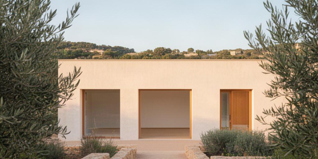 Fachada tranquila de un estudio de danza en Santa Margarita, rodeado de vegetación mediterránea
